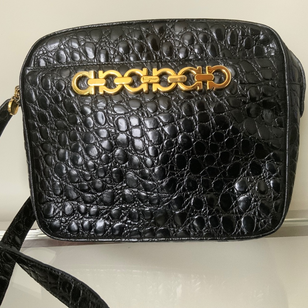 Vintage Salvatore Ferragamo Embossed Leather Crossbody Bag